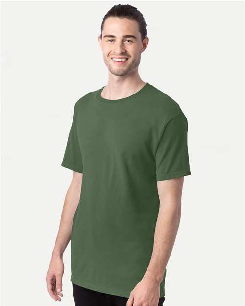 Hanes GDH100 Men's Garment-Dyed T-Shirt - Moss - model side