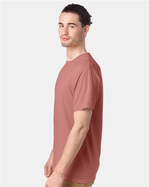Hanes GDH100 Men's Garment-Dyed T-Shirt - Mauve - model side