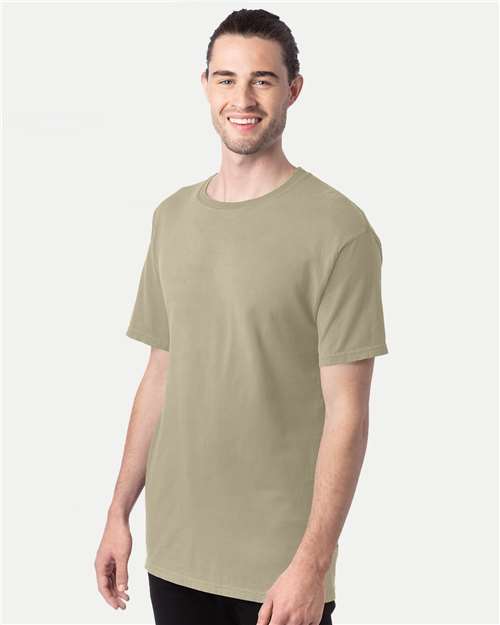 Hanes GDH100 Men's Garment-Dyed T-Shirt - Faded Fatigue - model side