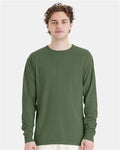 Hanes GDH200 Unisex Garment-Dyed Long Sleeve T-Shirt - Moss - model front