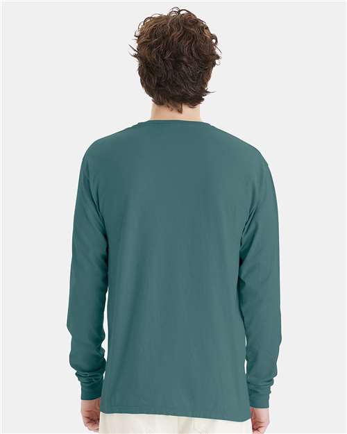 Hanes GDH200 Unisex Garment-Dyed Long Sleeve T-Shirt - Cactus - model back