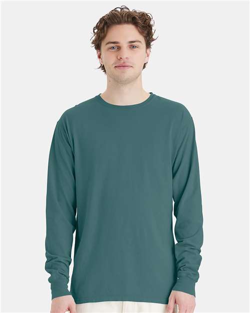 Hanes GDH200 Unisex Garment-Dyed Long Sleeve T-Shirt - Cactus - model front