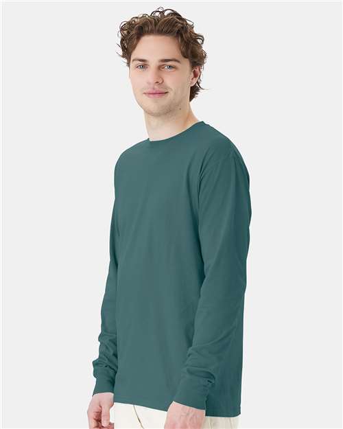 Hanes GDH200 Unisex Garment-Dyed Long Sleeve T-Shirt - Cactus - model side