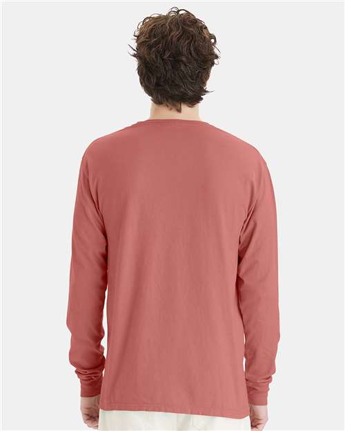 Hanes GDH200 Unisex Garment-Dyed Long Sleeve T-Shirt - Nantucket Red - model back
