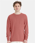 Hanes GDH200 Unisex Garment-Dyed Long Sleeve T-Shirt - Nantucket Red - model front