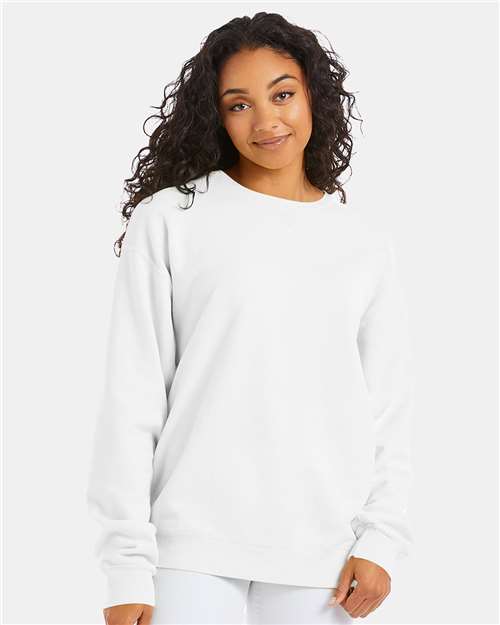 Hanes GDH400 Unisex Garment-Dyed Crewneck Sweatshirt - White - model front