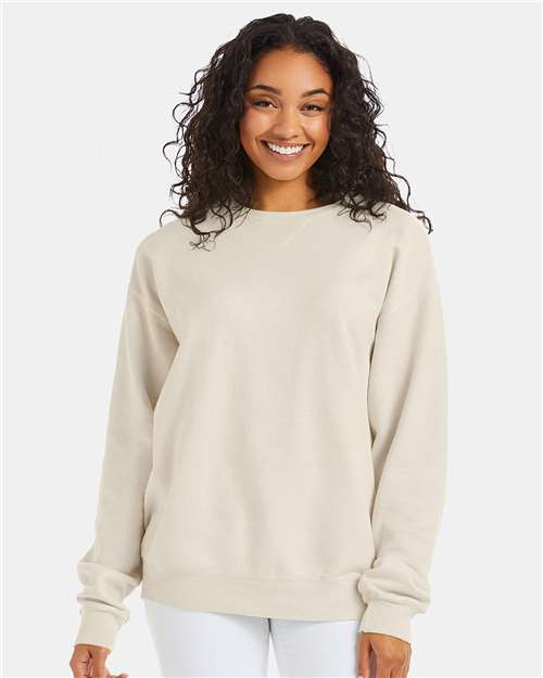 Hanes GDH400 Unisex Garment-Dyed Crewneck Sweatshirt - Parchment - model front