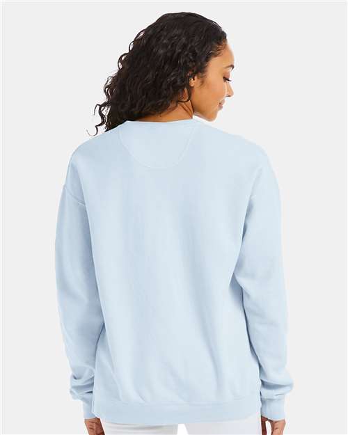 Hanes GDH400 Unisex Garment-Dyed Crewneck Sweatshirt - Soothing Blue - model back