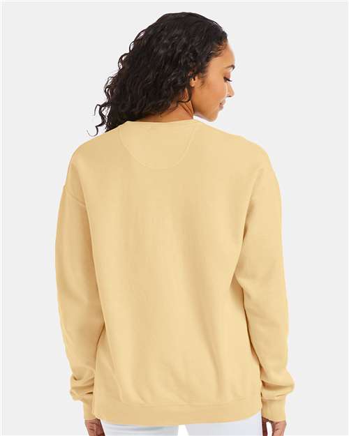 Hanes GDH400 Unisex Garment-Dyed Crewneck Sweatshirt - Summer Squash Yellow - model back