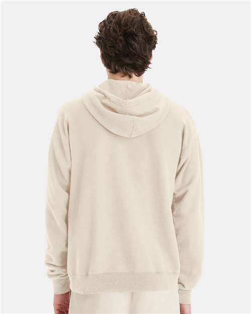 Hanes GDH450 Unisex Garment-Dyed Hooded Sweatshirt - Parchment - model back