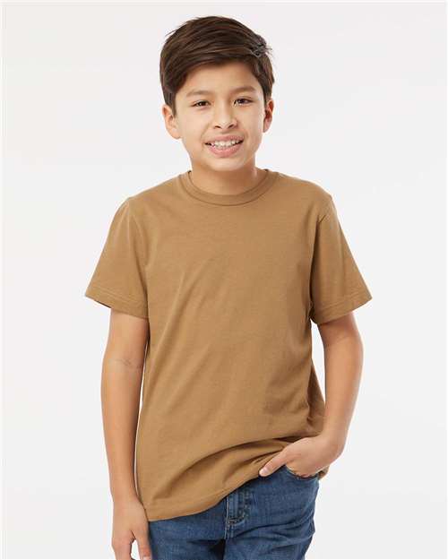 LAT 6101 Youth Fine Jersey Tee - Coyote Brown - model front