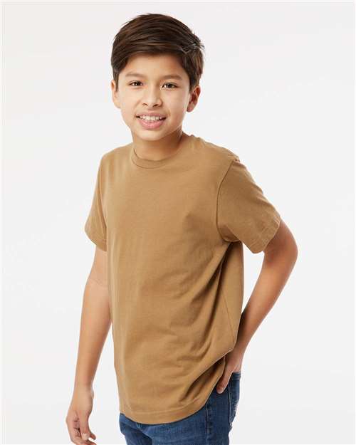 LAT 6101 Youth Fine Jersey Tee - Coyote Brown - model side