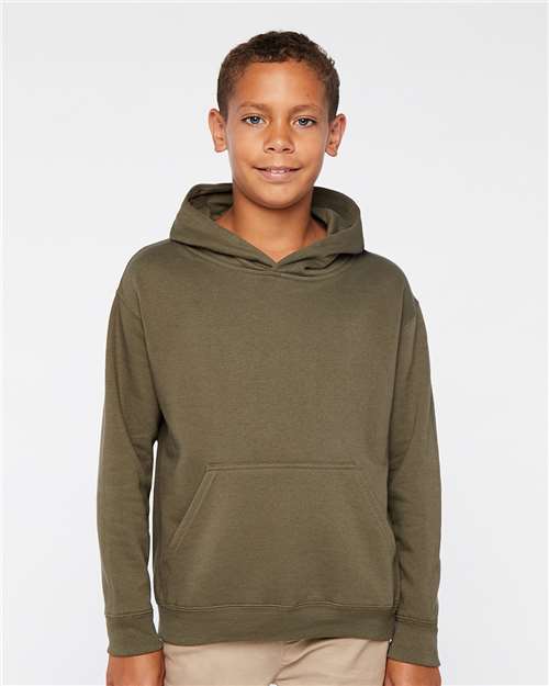 LAT 2296 Youth Hoodie Sweatshirt - Military Green - model front
