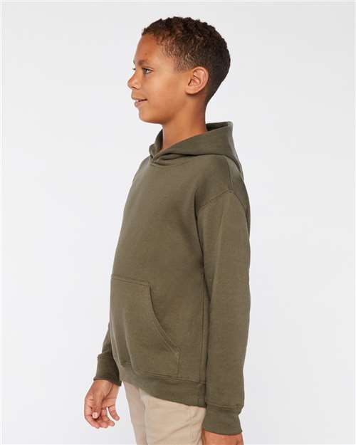 LAT 2296 Youth Hoodie Sweatshirt - Military Green - model side