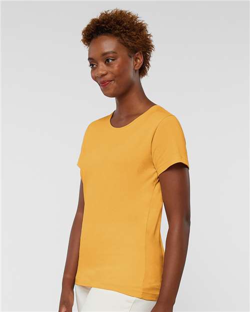 LAT 3516 Women's Fine Jersey Tee - Mustard - model side