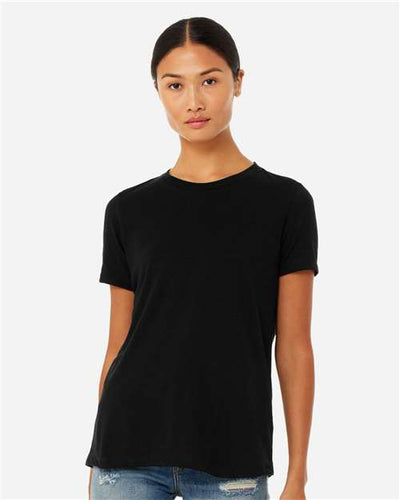 BELLA + CANVAS 6400CVC Women’s Relaxed Fit Heather CVC Tee - Solid Black Blend - model front