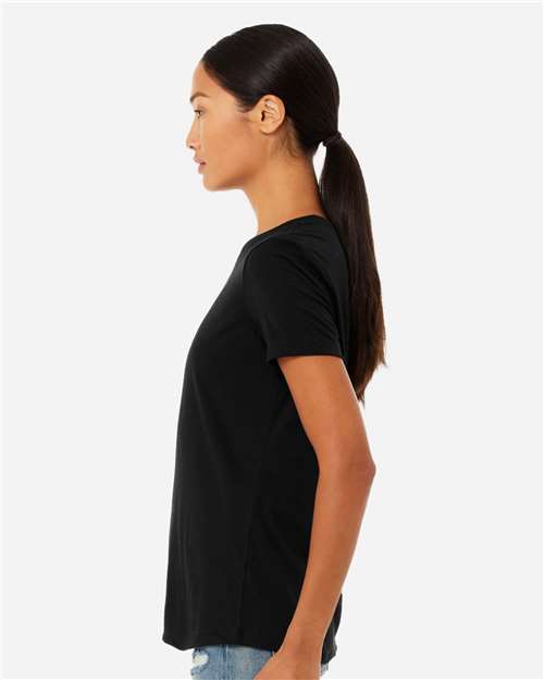 BELLA + CANVAS 6400CVC Women’s Relaxed Fit Heather CVC Tee - Solid Black Blend - model side