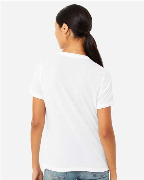 BELLA + CANVAS 6400CVC Women’s Relaxed Fit Heather CVC Tee - Solid White Blend - model back
