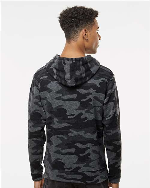 J America 8871 Triblend Fleece Hooded Sweatshirt - Black Camo Triblend - model back