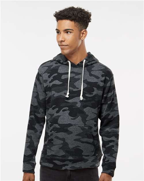 J America 8871 Triblend Fleece Hooded Sweatshirt - Black Camo Triblend - model front