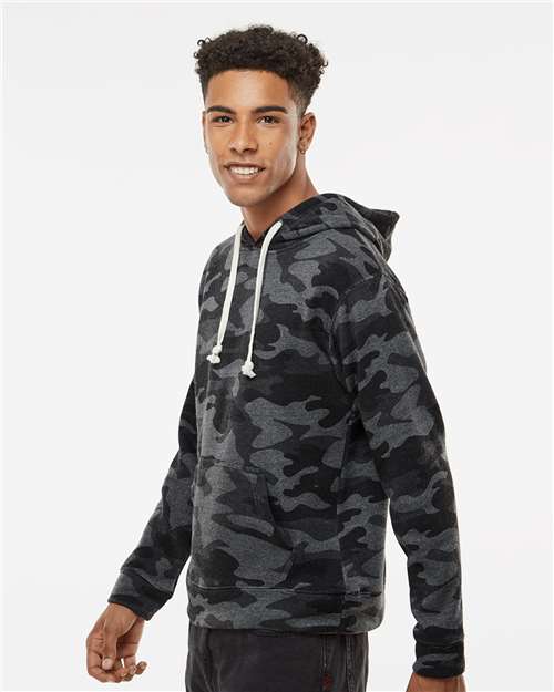 J America 8871 Triblend Fleece Hooded Sweatshirt - Black Camo Triblend - model side