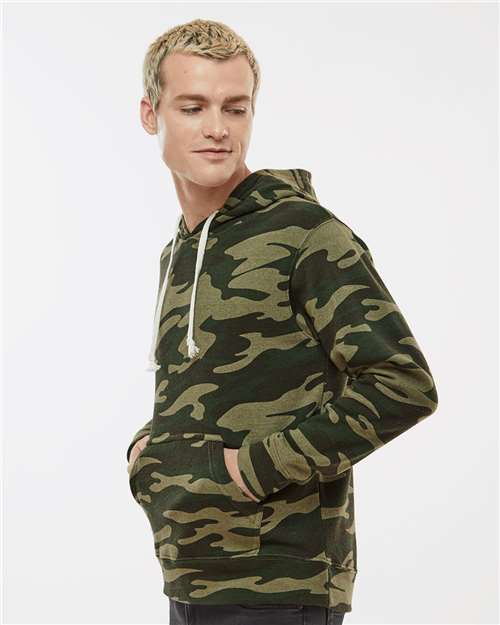 J America 8871 Triblend Fleece Hooded Sweatshirt - Camo Triblend - model side