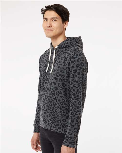 J America 8871 Triblend Fleece Hooded Sweatshirt - Black Leopard Triblend - model side