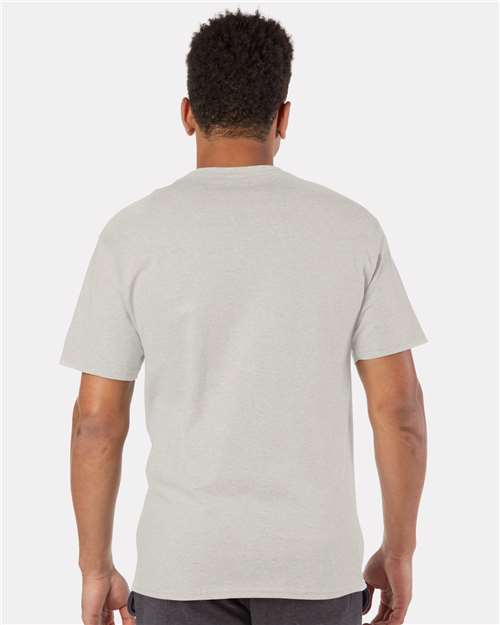 Champion T425 Unisex Classic T-Shirt - Oatmeal Heather - model back