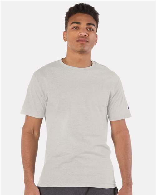 Champion T425 Unisex Classic T-Shirt - Oatmeal Heather - model front