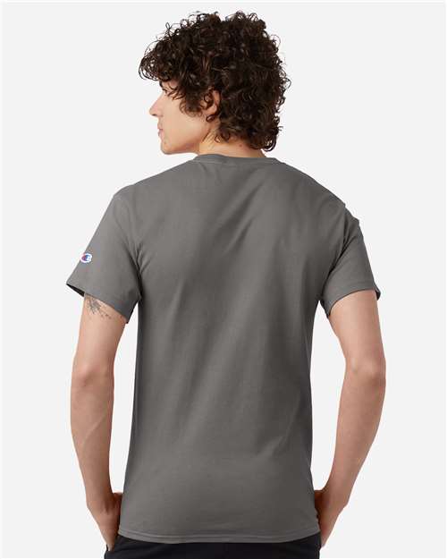 Champion T425 Unisex Classic T-Shirt - Stone Grey - model back
