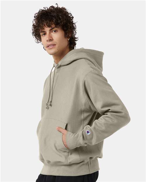 Champion S101 Unisex Reverse Weave Hooded Sweatshirt - Sand - model side