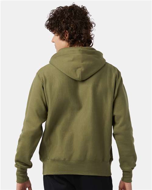 Champion S101 Unisex Reverse Weave Hooded Sweatshirt - Fresh Olive - model back