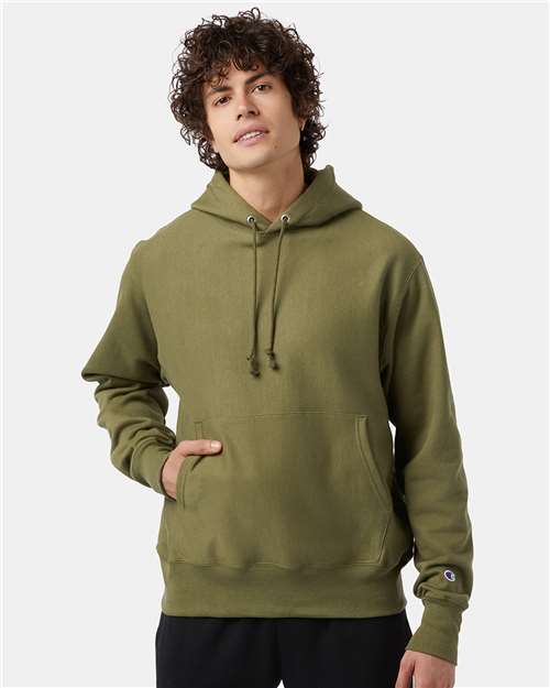 Champion S101 Unisex Reverse Weave Hooded Sweatshirt - Fresh Olive - model front