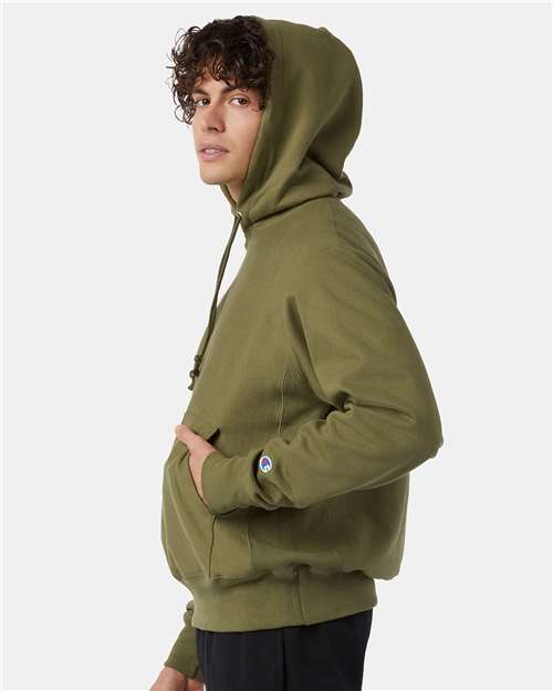 Champion S101 Unisex Reverse Weave Hooded Sweatshirt - Fresh Olive - model side