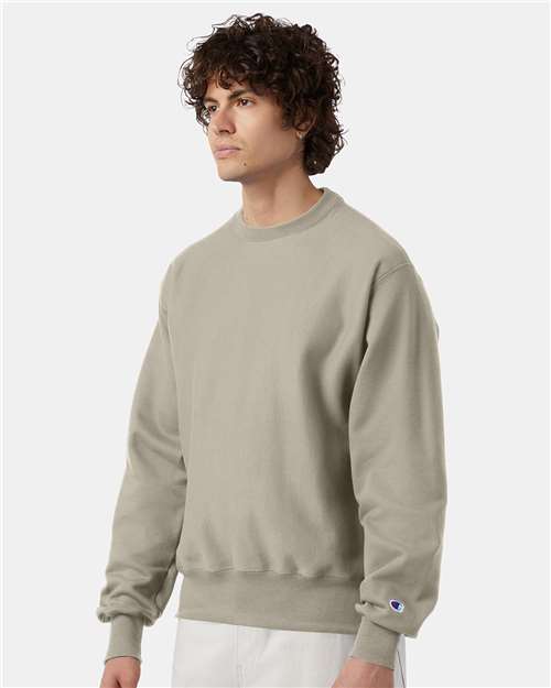 Champion S149 Unisex Reverse Weave Crewneck Sweatshirt - Sand - model side