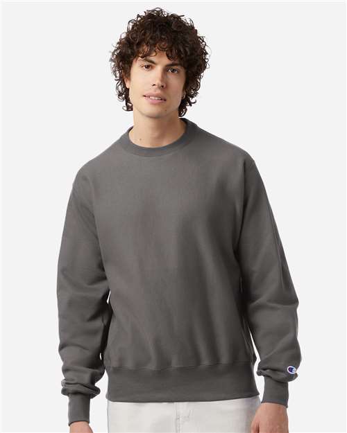 Champion S149 Unisex Reverse Weave Crewneck Sweatshirt - Stone Grey - model front