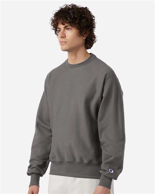 Champion S149 Unisex Reverse Weave Crewneck Sweatshirt - Stone Grey - model side