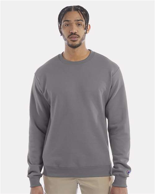 Champion S600 Powerblend Crewneck Sweatshirt - Stone Grey - model front