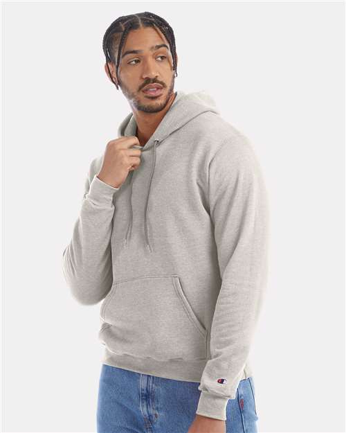 Champion S700 Powerblend Hooded Sweatshirt - Oatmeal Heather - model side