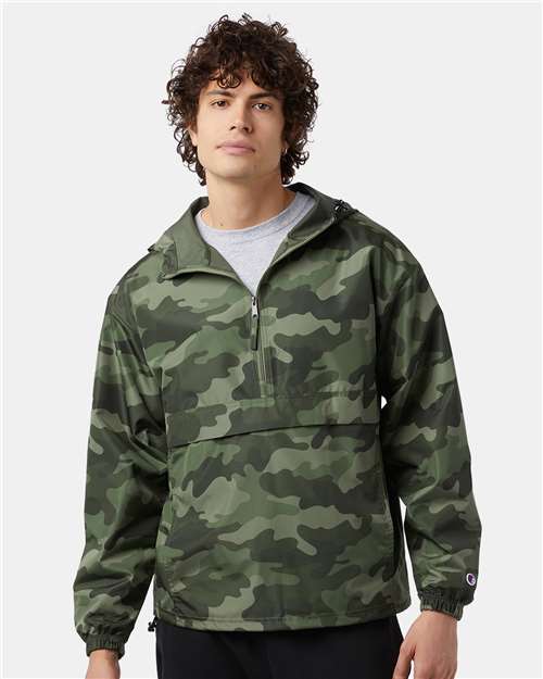 Champion CO200 Unisex Packable Anorak Jacket - Olive Green Camo - model front