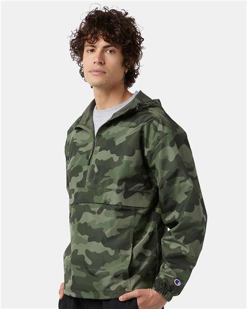 Champion CO200 Unisex Packable Anorak Jacket - Olive Green Camo - model side