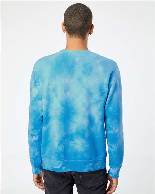 Independent Trading Co. PRM3500TD Unisex Midweight Tie-Dyed Crewneck Sweatshirt - Tie Dye Aqua Blue - model back