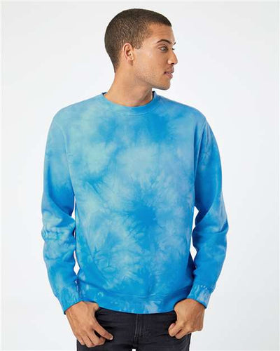 Independent Trading Co. PRM3500TD Unisex Midweight Tie-Dyed Crewneck Sweatshirt - Tie Dye Aqua Blue - model front