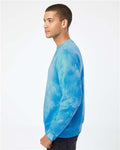 Independent Trading Co. PRM3500TD Unisex Midweight Tie-Dyed Crewneck Sweatshirt - Tie Dye Aqua Blue - model side