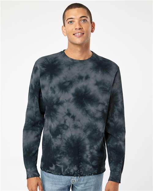 Independent Trading Co. PRM3500TD Unisex Midweight Tie-Dyed Crewneck Sweatshirt - Tie Dye Black - model front