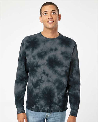 Independent Trading Co. PRM3500TD Unisex Midweight Tie-Dyed Crewneck Sweatshirt - Tie Dye Black - model front