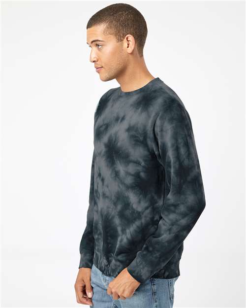 Independent Trading Co. PRM3500TD Unisex Midweight Tie-Dyed Crewneck Sweatshirt - Tie Dye Black - model side