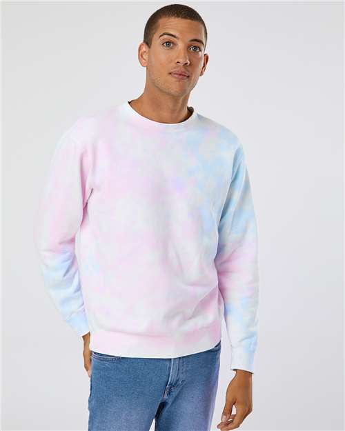 Independent Trading Co. PRM3500TD Unisex Midweight Tie-Dyed Crewneck Sweatshirt - Tie Dye Cotton Candy - model front