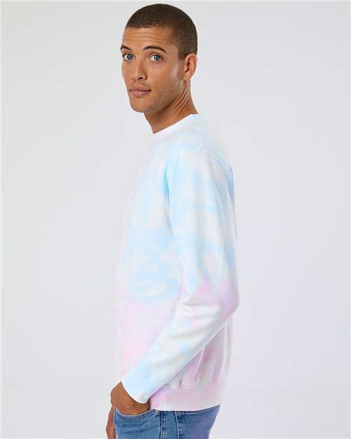 Independent Trading Co. PRM3500TD Unisex Midweight Tie-Dyed Crewneck Sweatshirt - Tie Dye Cotton Candy - model side