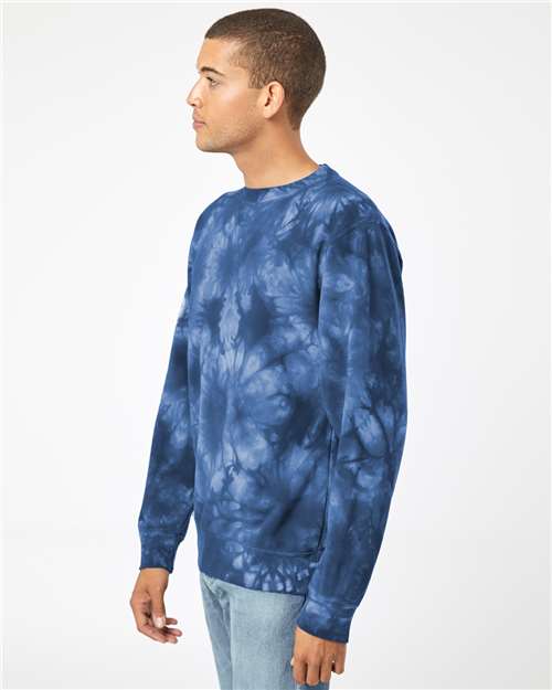 Independent Trading Co. PRM3500TD Unisex Midweight Tie-Dyed Crewneck Sweatshirt - Tie Dye Navy - model side